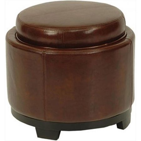 SAFAVIEH Round Brown Cordovan Ottoman with Storage Tray Black And Cordovan Leather HUD4045C